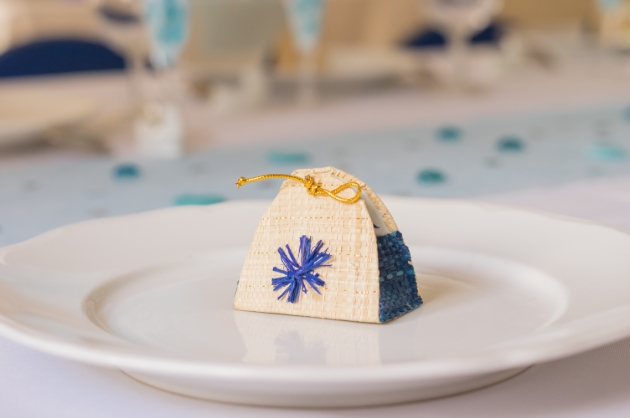 Small recyclable bags on a dinner plate