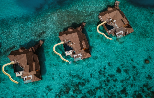 three water villas in ocean
