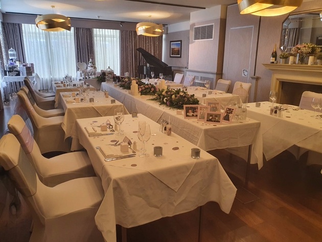 Interior of The West Park Hotel wedding venue in Harrogate dressed for a wedding.