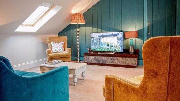 Teal and orange bedroom at The West Park Hotel Harrogate