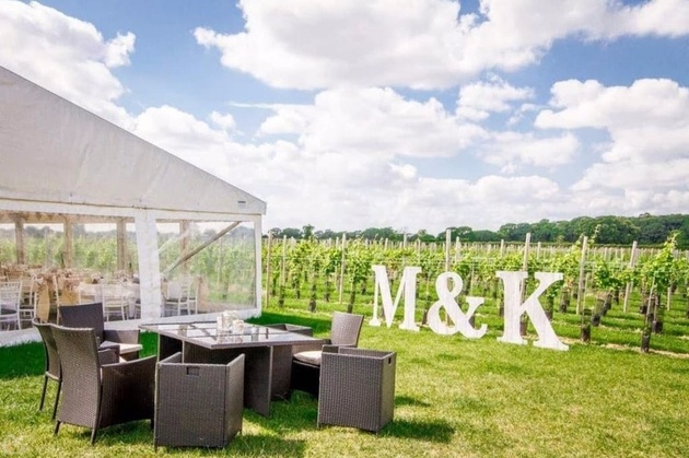 Marquee wedding at Yorkshire Heart Vineyard with love letters