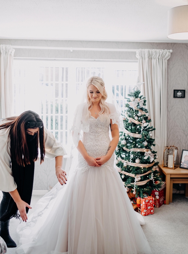 Bride having her dress fitted by Bespoke Savannah in Yorkshire.