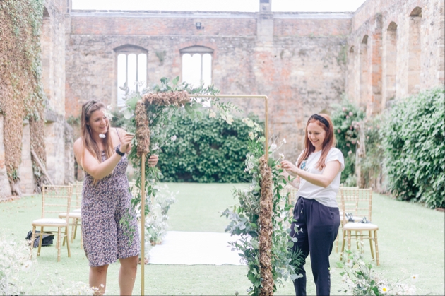 Meet Erika and Samantha of Yorkshire florist Tweedle Floral Design designing a flower arch