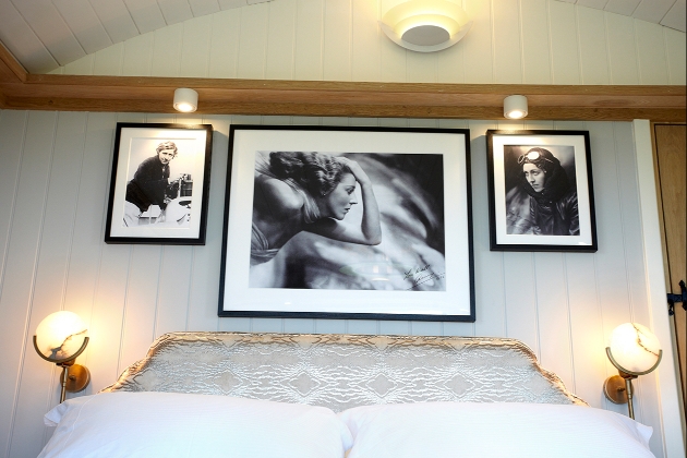 Bed headboard black and white pictures
