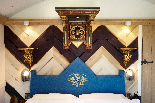wooden blue headboard