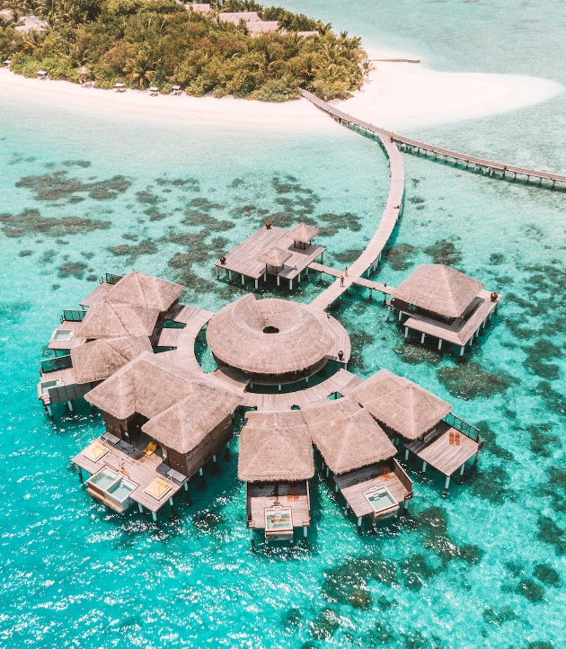 water bungalows in the ocean