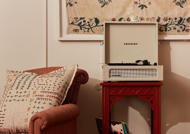 Armchair with cushion and record player