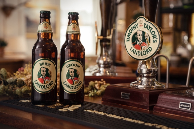 Timothy Taylor's personalised ale bottles saying Bride and groom