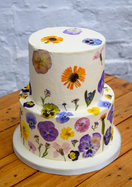 Pressed flowers wedding cake