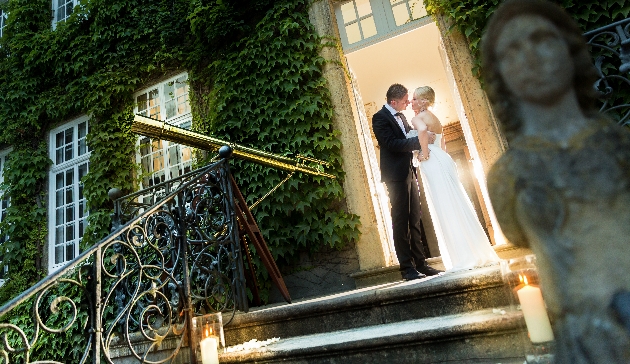 bride and groom at country manor