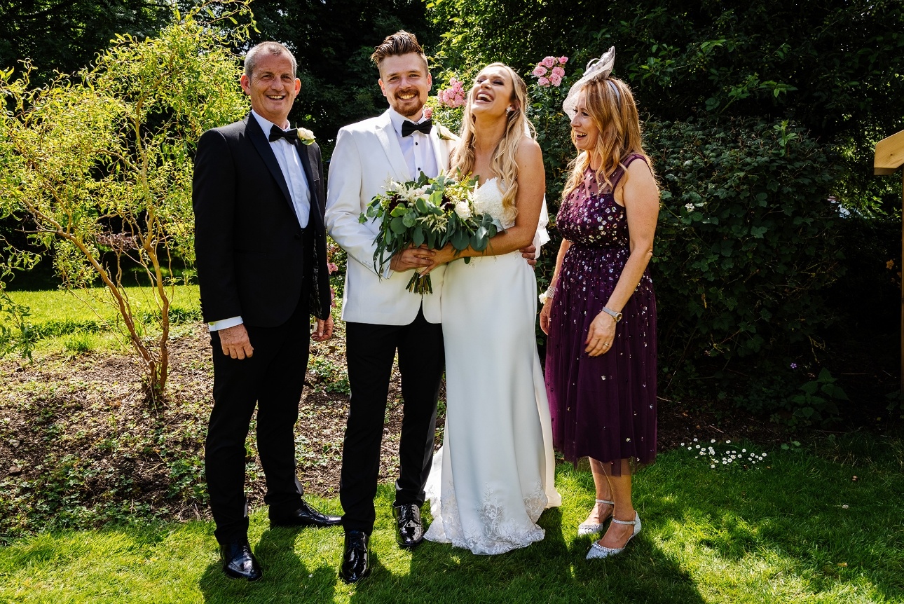 Bride and groom in sun