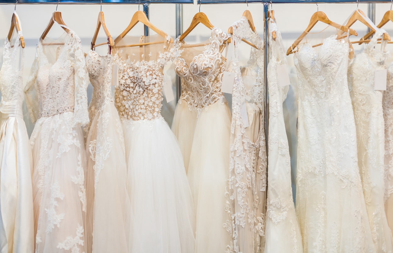 wedding dresses on a rail