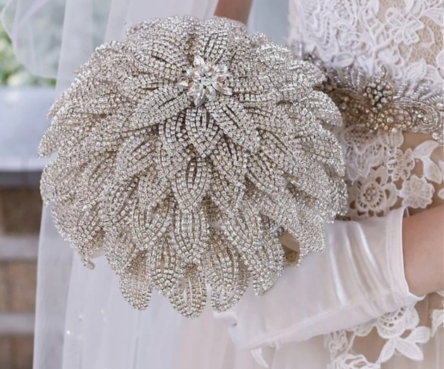 silver crystal bridal bouquet