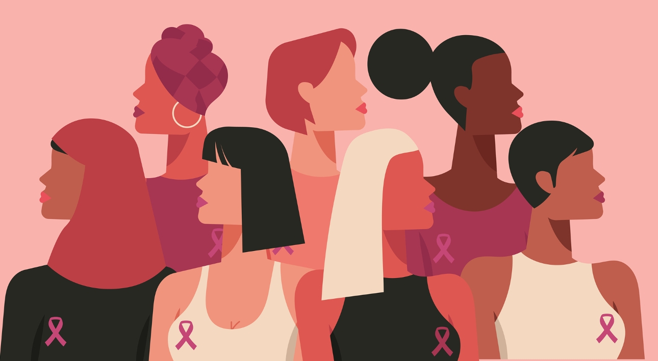cartoon of women in pink from different ethnic backgrounds