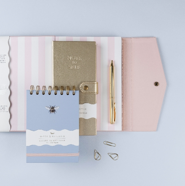 two Luxury pale pink notepads and gold pen