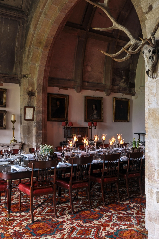 Long dressed dining table in castle