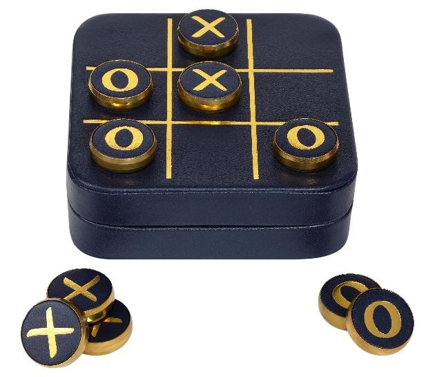 leather navy box with gold noughts and crosses counters