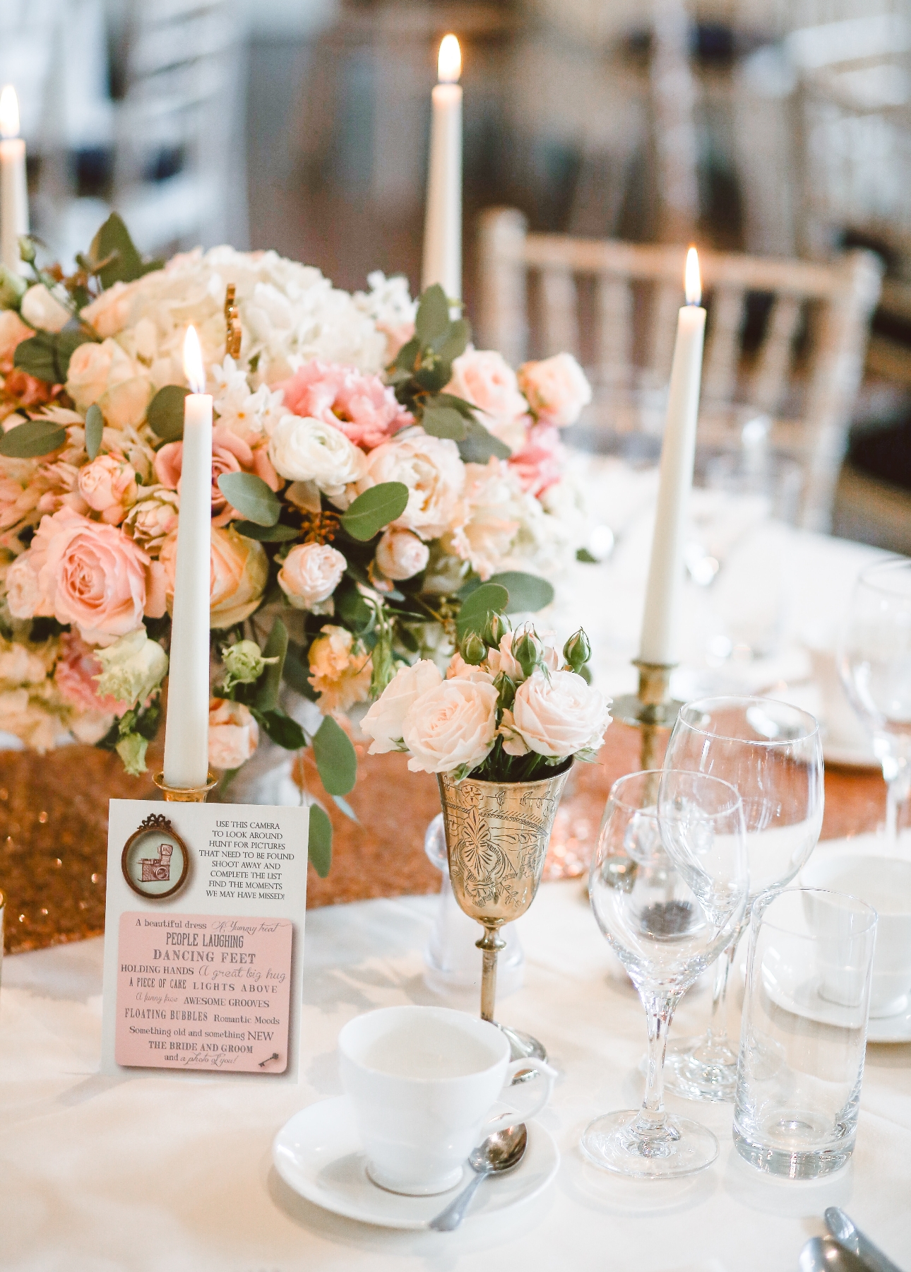 romantic table setting pink and white florals