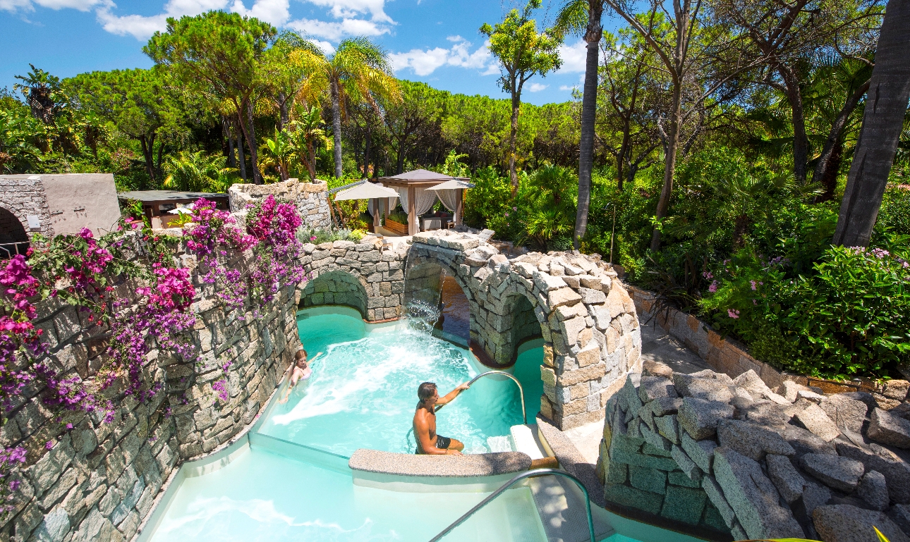 hidden pools and jacuzzi on resort surrounded by trees