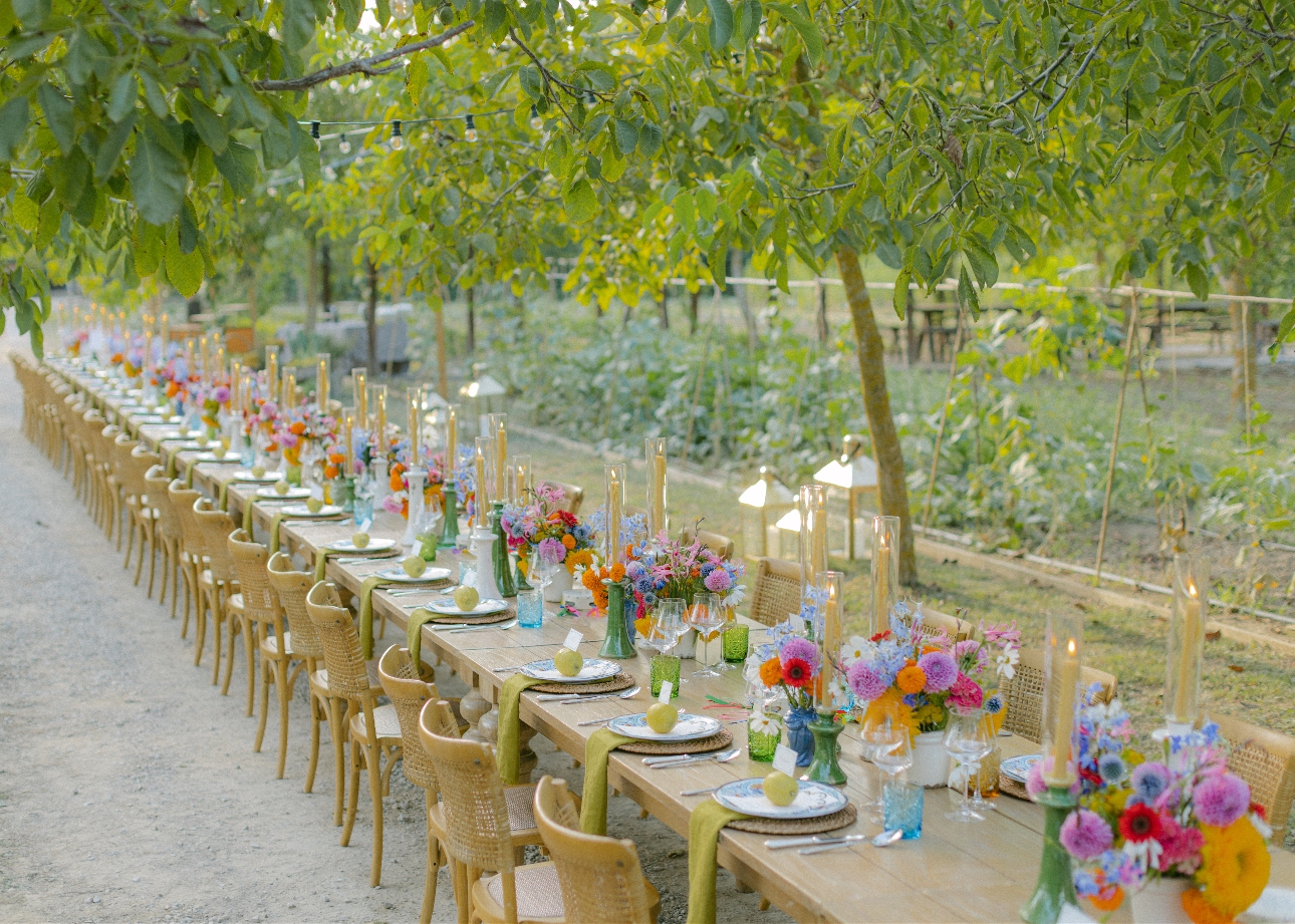 long table out side in grove