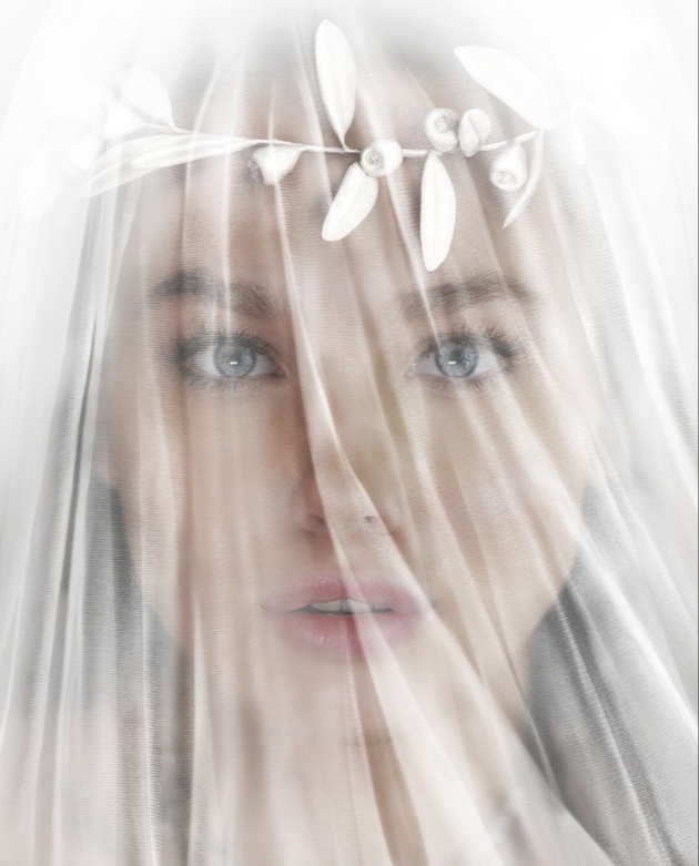 close of shot of bride behind her veil