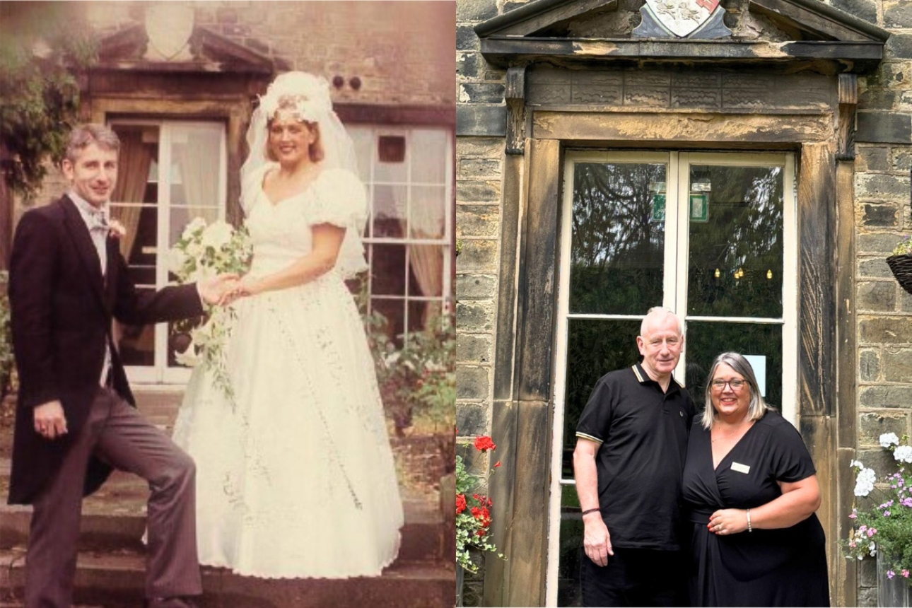 Alison on her wedding day and today on her 30th anniversary