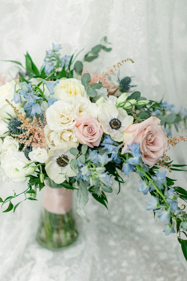 PINK AND BLUE BOUQUET WITH ANEMONES