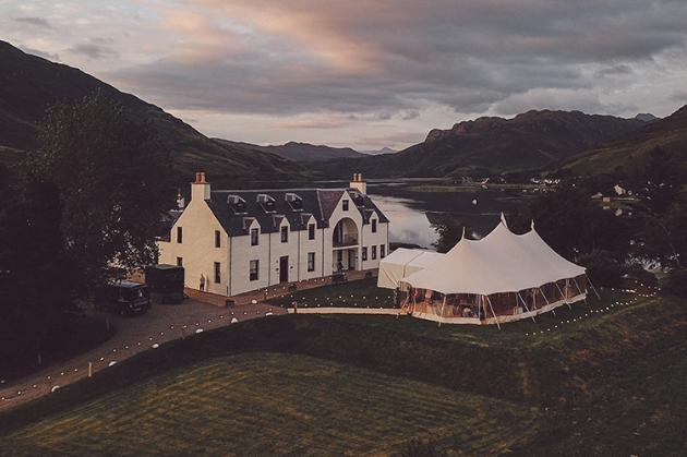 Frame & Tailor wedding tent erected in venue grounds - aerial view