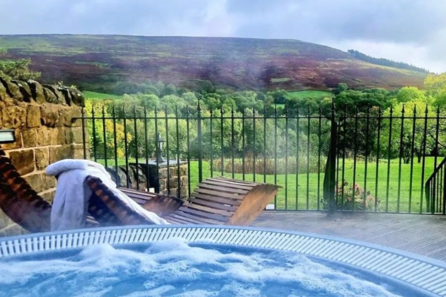 Hot tub with view of the Peak District