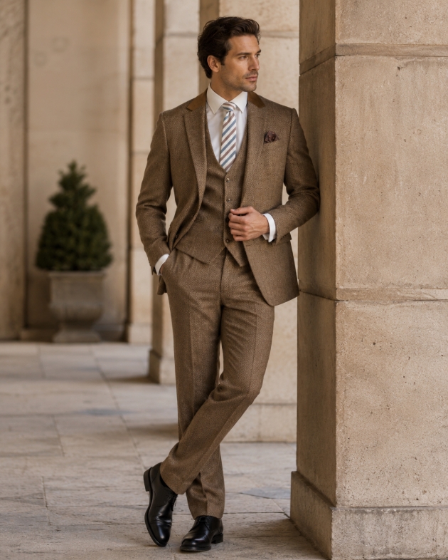 Autumn grooms beige suit