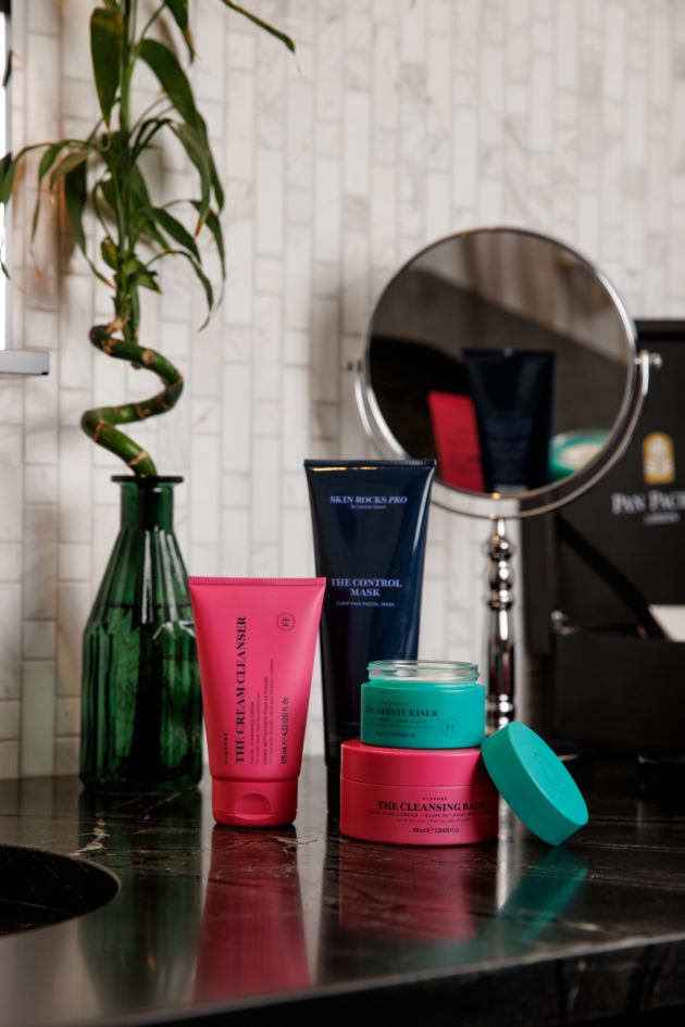 Skin Rocks products in hotel bathroom